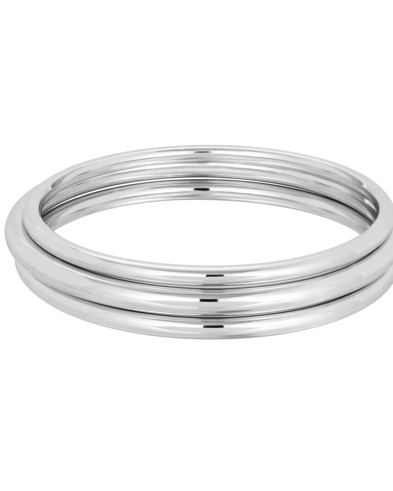 Front of a size 5.1mm Round Classic Bangle 5.1mm Silver in Silver by Eklexic. | dia_product_style_image_id:279385